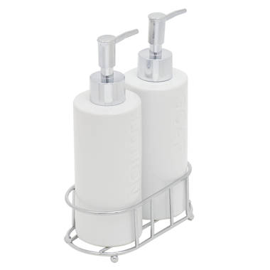 Plastic Soap Pump With Silicone Holder With Caddy & Tray White