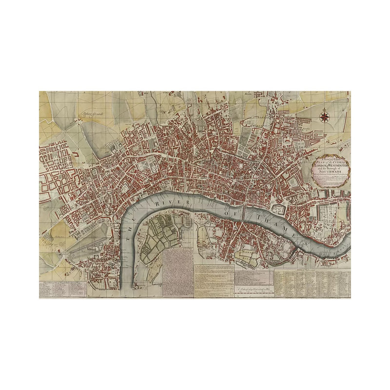 A New and Exact Plan of the Cities of London and Westminster and the Borough of Southwark, 1725 1 Piece Wall Art on Canvas