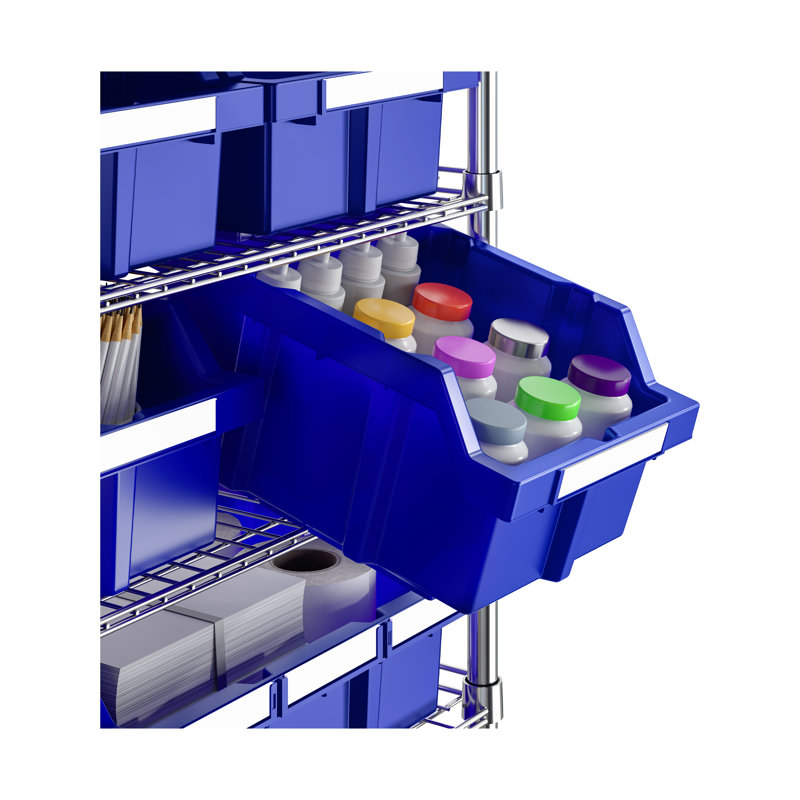 Étagère de rangement à 36 niveaux à 36 niveaux et 24 paniers avec roulettes 36 po, Chromé / bleu