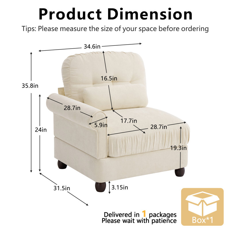 Canapé Melbourne RSF en tissu chenille avec coussin - Beige, Right Hand Facing