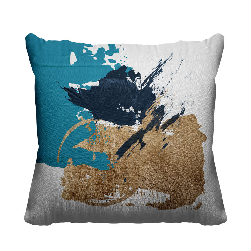 Coussin décoratif intérieur / extérieur Lexington Avenue, L 15 po x H 15 po, Turquoise / or / blanc
