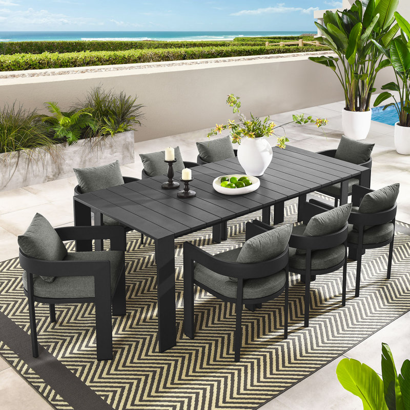 Tahoe 9-Piece Outdoor Patio Aluminum Dining Set, Gray