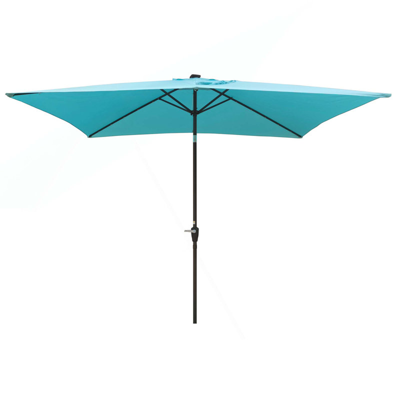 Parasol d'extérieur à DEL solaire 10 x 6,5T avec manivelle et bouton poussoir inclinable pour la cour, Turquoise