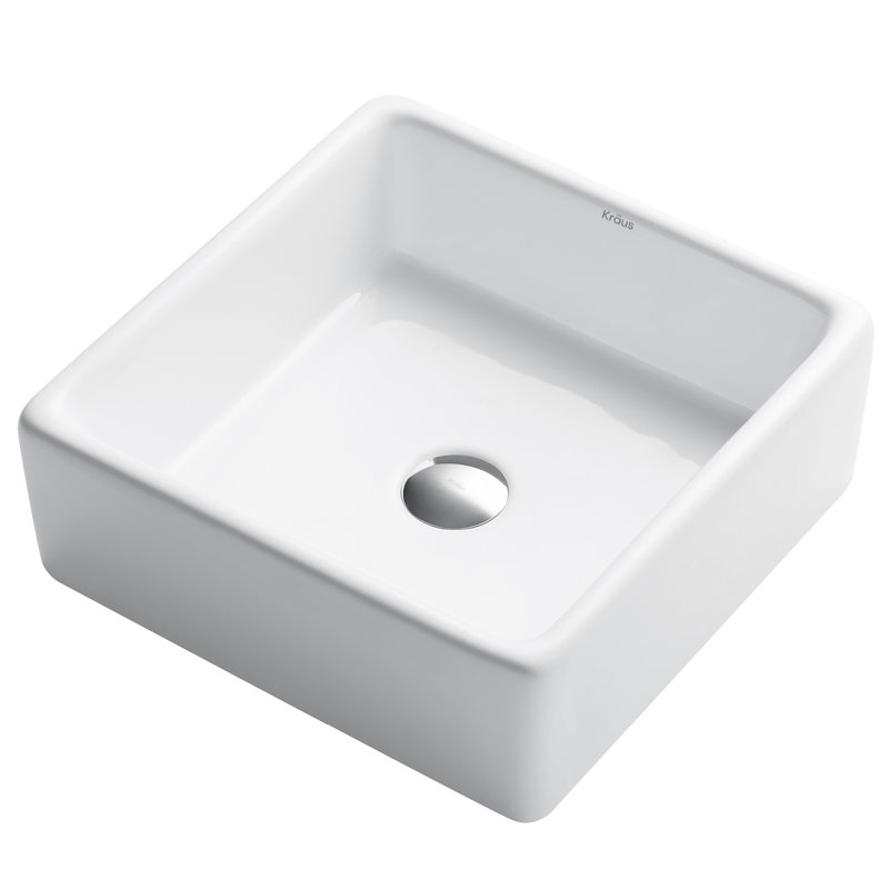 Ceramic White Square Vessel Bathroom Sink