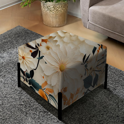 Dahlia blanc et beige à motif floral - repose-pieds carré floral