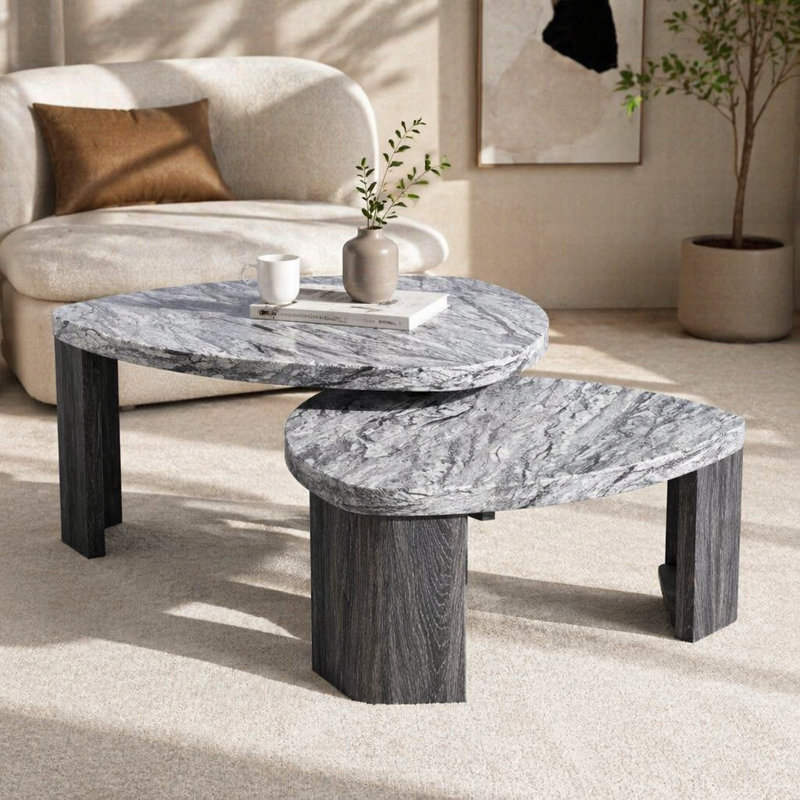 Ensemble de 2 tables basses gigognes Granite Grey