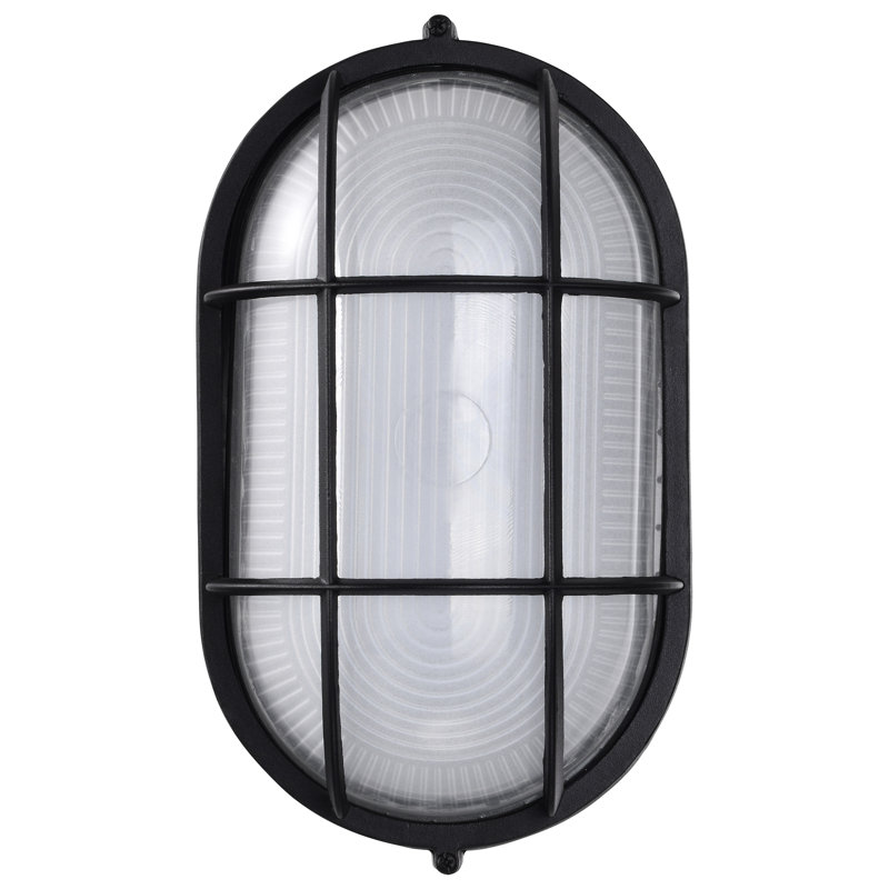 Alandis 11.03'' H Integrated LED Frosted Glass Outdoor Oval Bulkhead Light, Black