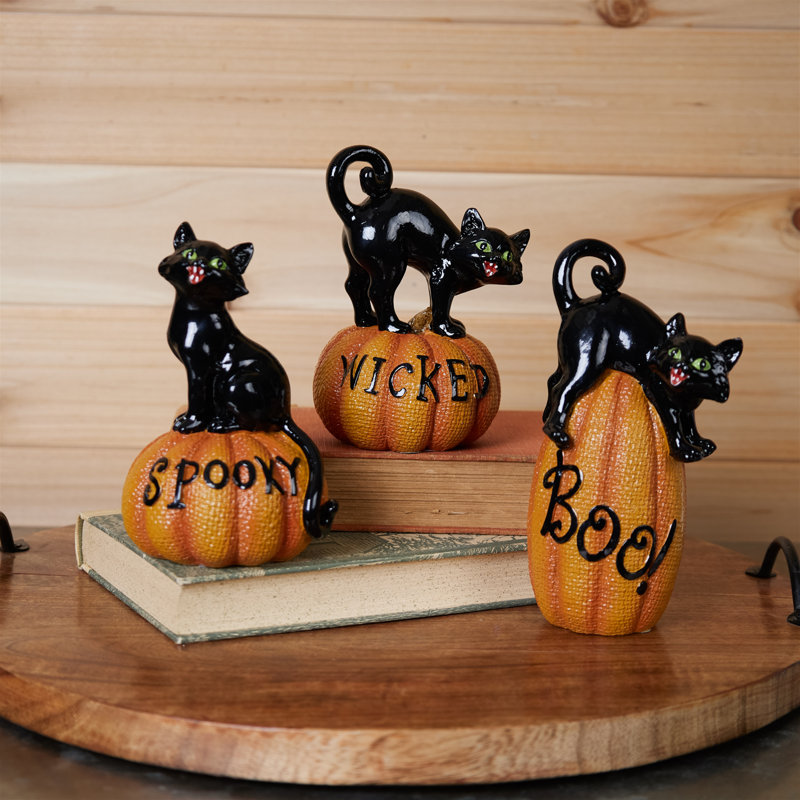 Black Cat on Pumpkin Figurine