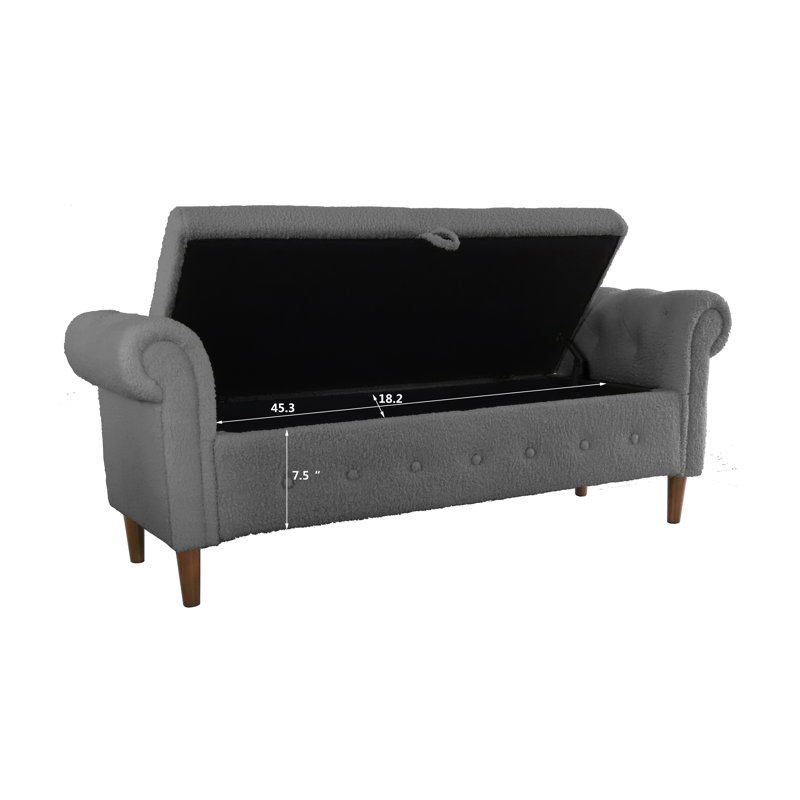 Repose-pieds de rangement rectangulaire de 63 po de largeur, Gris, Polyester