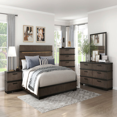 Two-Tone Brown Black Finish 6-Drawers Dresser 1pc Modern Industrial Design Bedroom Furniture