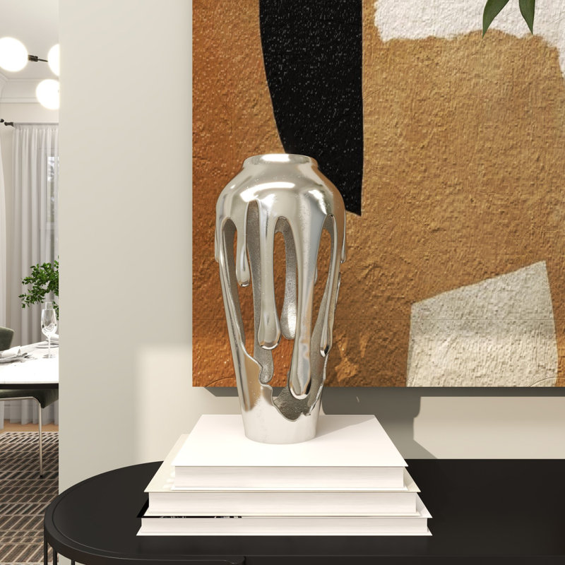 Vase décoratif Moderna, Argent, H 15,4 po x l 7,05 po x P 6,95 po