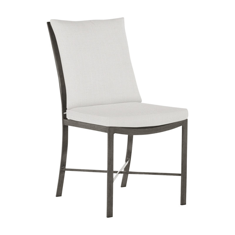 Monaco Patio Dining Side Chair with Cushions, Snow Sunbrella® Linen, Slate Gray, No Welt