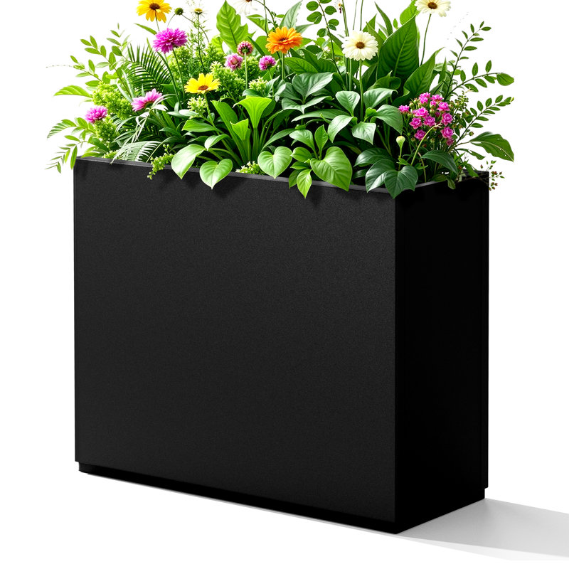 Large Rectangular Planter - Metal Rectangular Planter Box with Drainage Holes for Indoor and Outdoor Use, Black