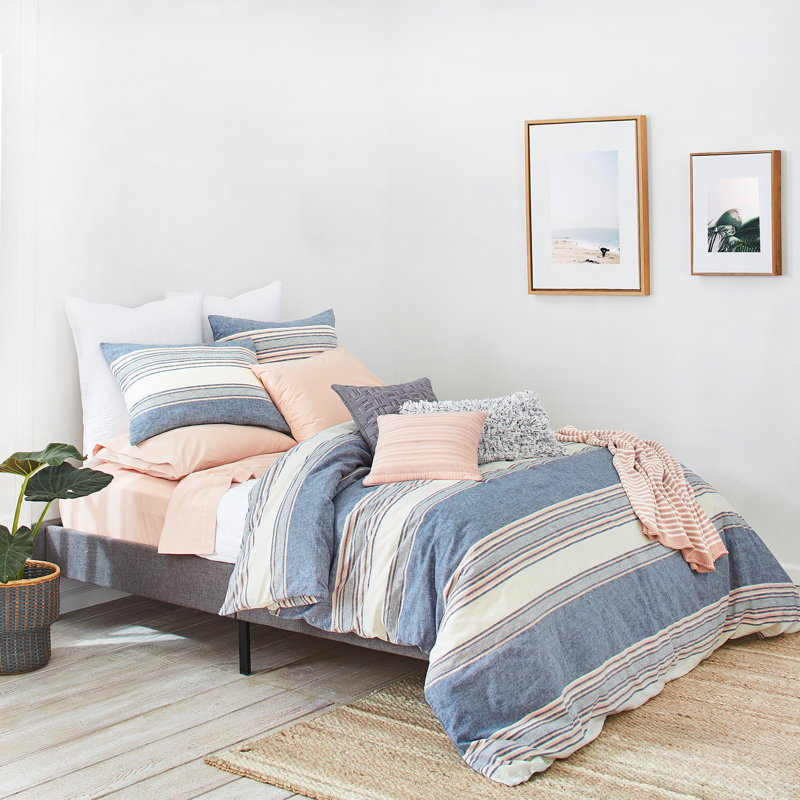 Splendid Tuscan Stripe Linen/Cotton Blend Duvet Cover Set, Twin Duvet Cover + 1 Sham