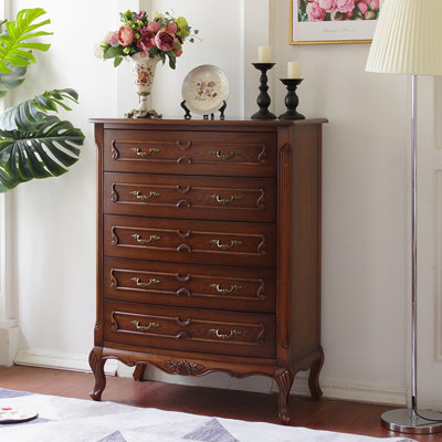 Armoire à cinq tiroirs en bois massif brun foncé