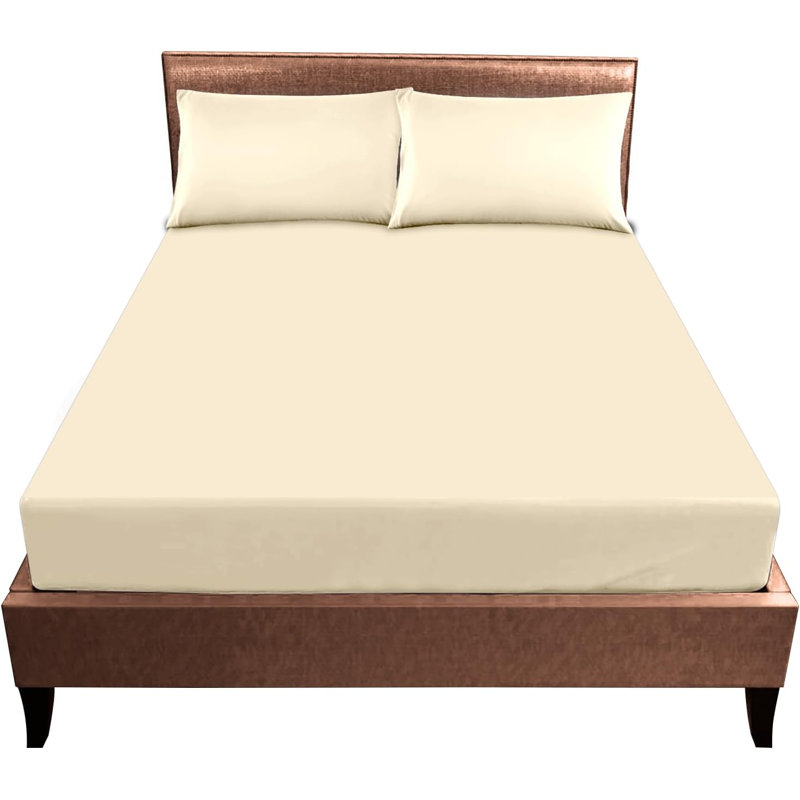 Cotton Blend Fitted Sheet, Cream, Double