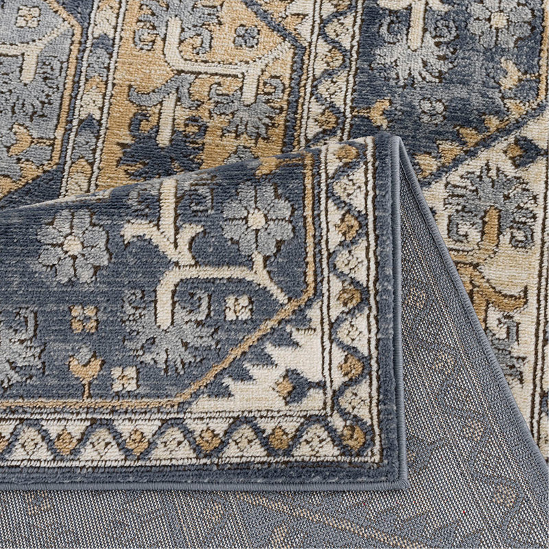 Tapis à bordure carrelée, Bleu / Crème, Rectangle 7 pi 11 po x 10 pi