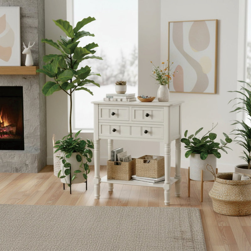 Console avec 3 tiroirs et tablette inférieure, Blanc