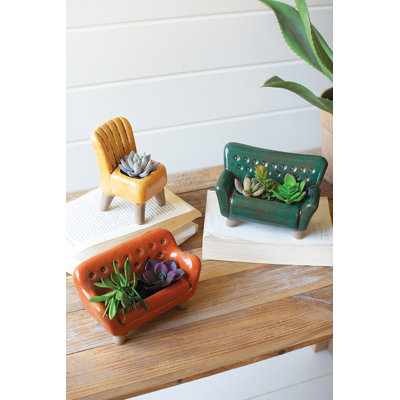  2 x Set of 3 Ceramic Sofa and Chair Planter Set – 6" Tall Whimsical Decorative Pots