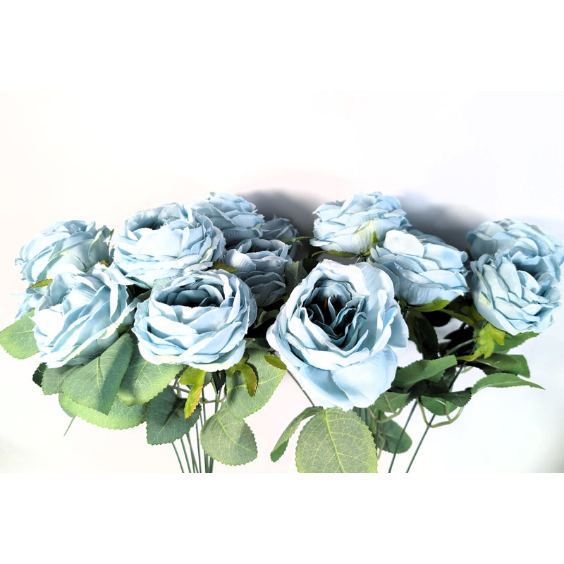 Austin Roses Silk Flowers, Blue