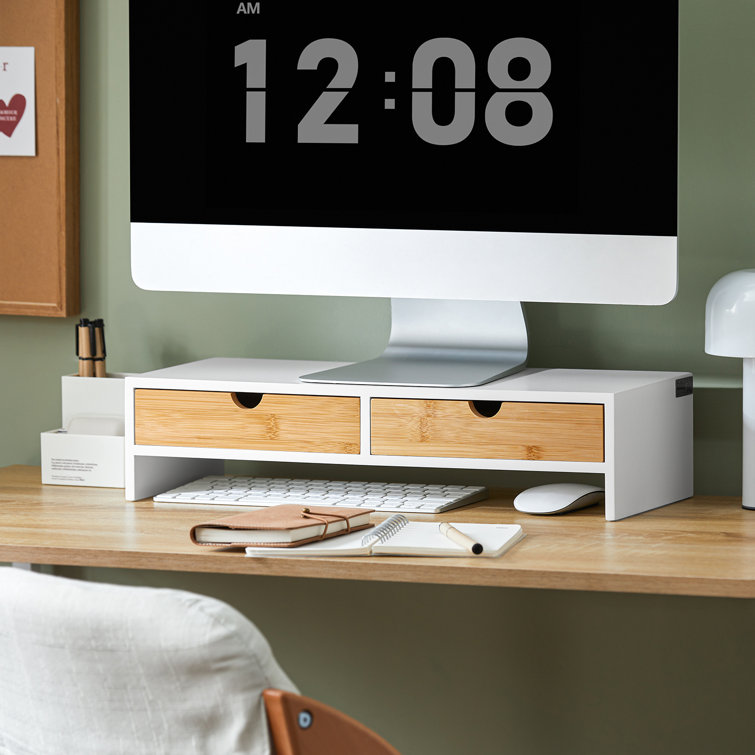 Computer Monitor Stand Riser for Desk with 2 Drawers