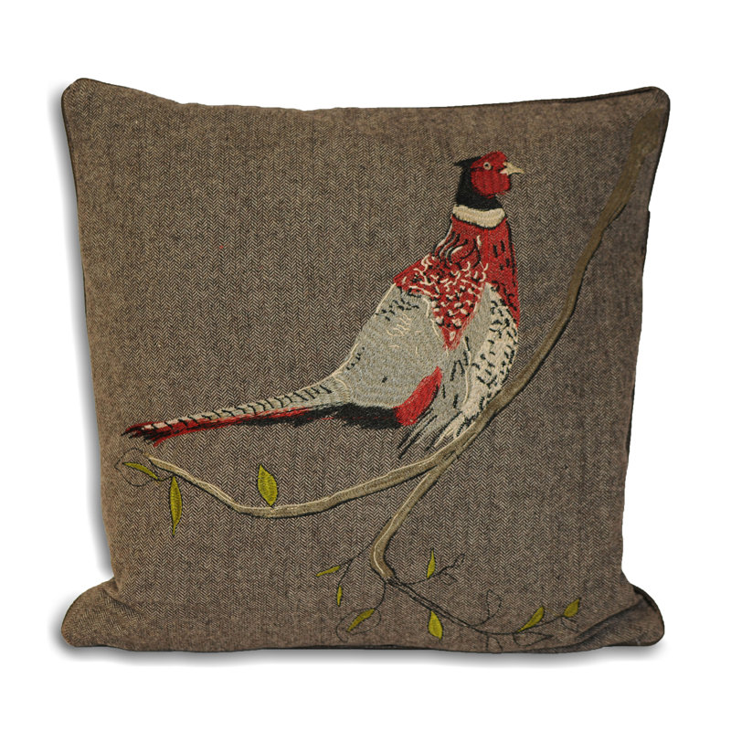 Hunter Velvet Pheasant Square Throw Cushion, Brown