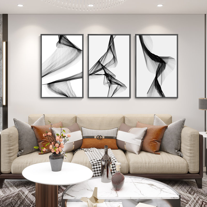 "Abstract Lines", art mural encadré en aluminium, Cadre noir, H 24,3 po x l 48,3 po x P 1,65 po