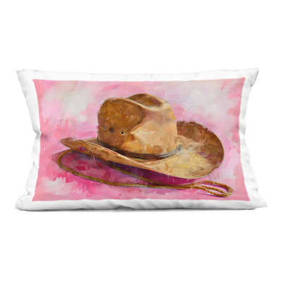 Cowgirl Hat over Pink Decorative Printed Throw Pillow, design by LSR Design Studio