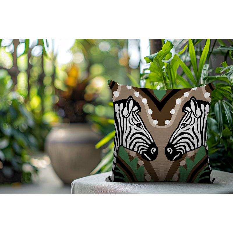 Oreiller carré réversible intérieur / extérieur Kondy Zebra, Beige, Carré H 19 po x l 19 po x P 5,25 po