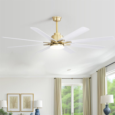 Ventilateur de plafond moderne de 66 pouces avec lumière à DEL à intensité variable, 8 pales ABS, moteur à courant continu réversible à télécommande pour le bureau à domicile