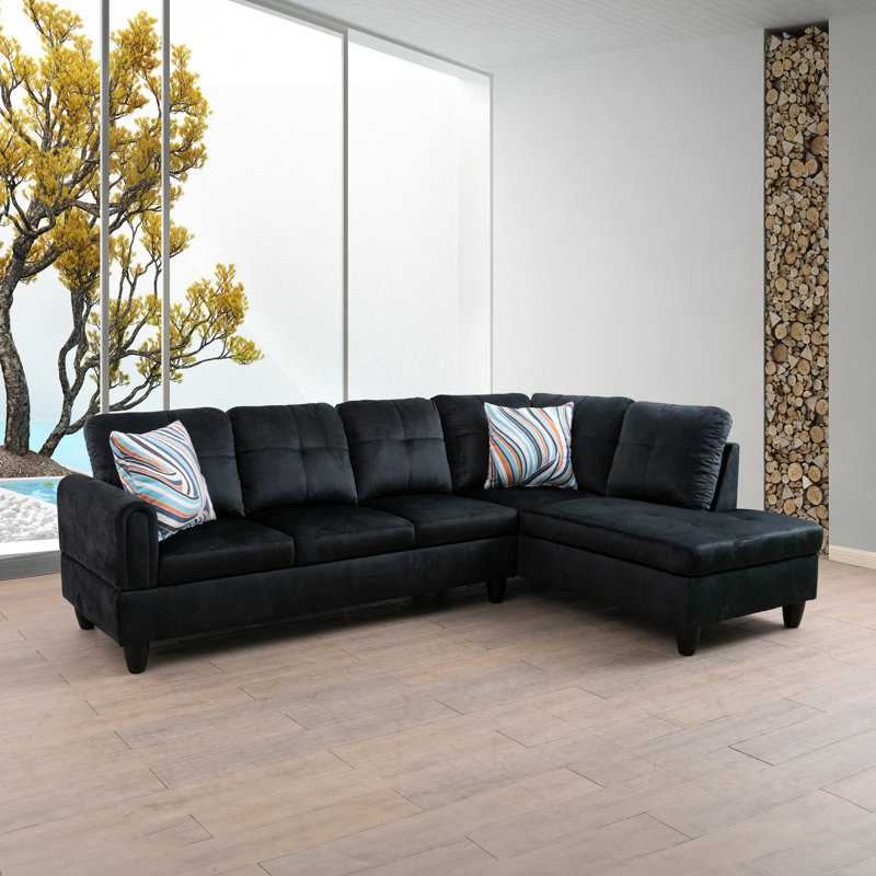 Canapé modulaire 2 pièces Anabrenda, Accoudoir à droite (vu de face), Mélange de lin noir