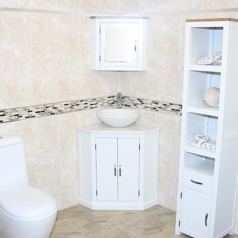 Aneko 550mm Single Bathroom Vanity with Vessel Stone Basin, White, White Quartz