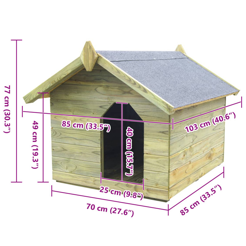 Cale Impregnated Pinewood Portable Dog House, 77 cm H x 85 cm W x 103 cm D
