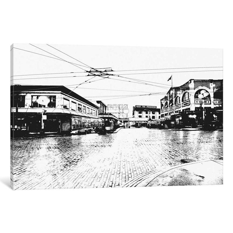 Seattle Black And White Skyline - No Frame Print on Canvas, 66.04 cm H x 45.72 cm W x 1.91 cm D