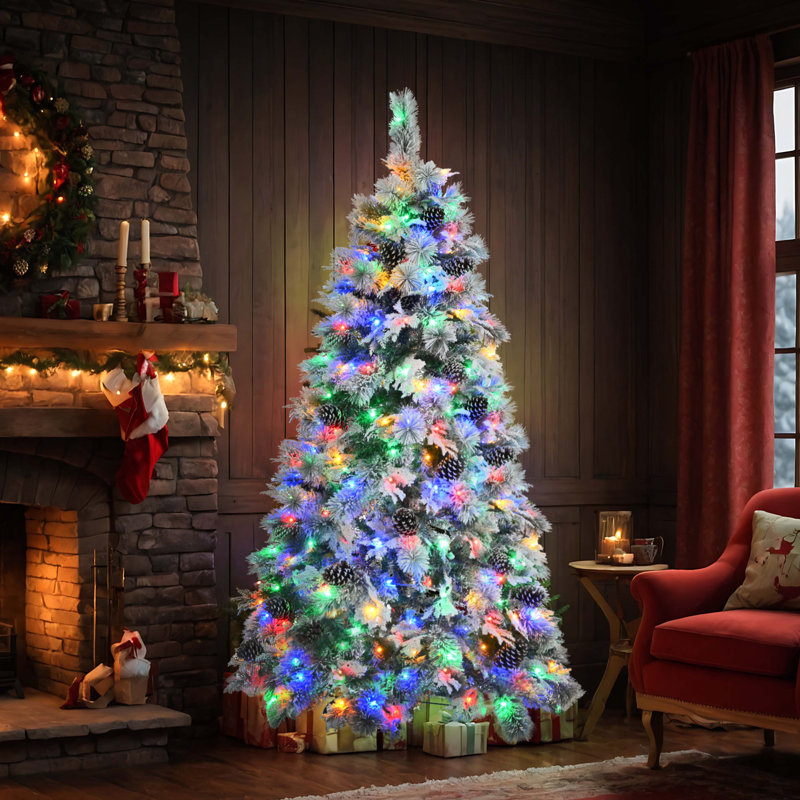 Arbre de Noël enneigé 6 pi avec lumières et pommes de pin