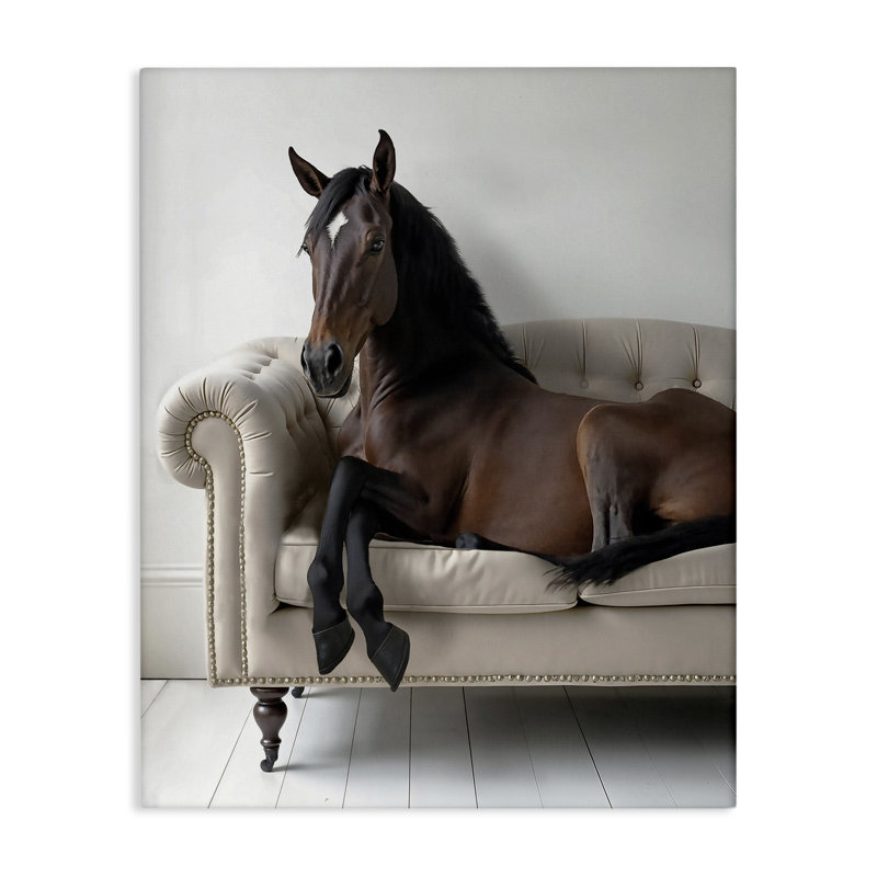 «Horse Lounging on Sofa», art mural par lettré et doublé, H 20 po x l 16 po