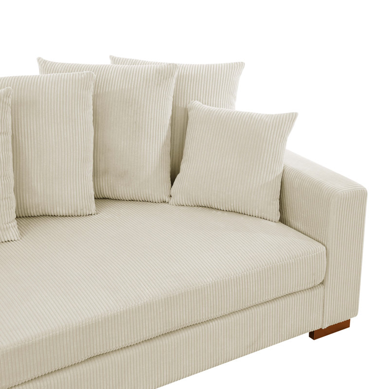 Catasha 116'' Square Arms CAL117 Compliant Sofa, Cream Corduroy