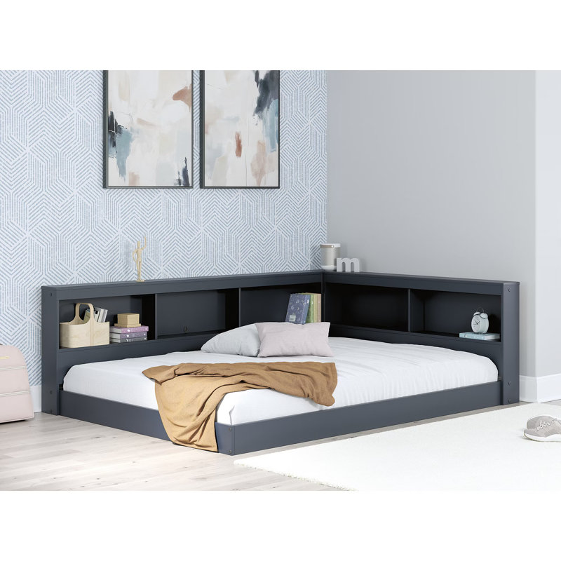 Lit en peluche avec bibliothèque, Double, Bleu