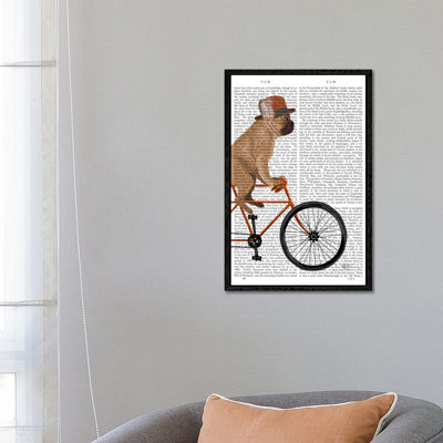French Bulldog On Bicycle, Print BG by Fab Funky - Floater Frame Gallery-Wrapped Canvas Giclée on Canvas