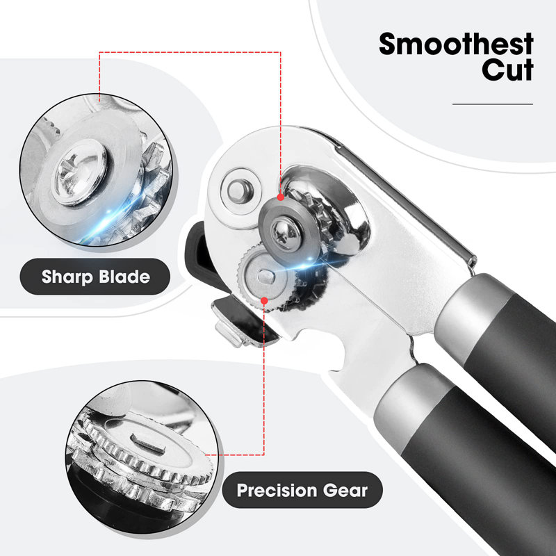 Black Stainless Steel Manual Can and Bottle Opener with Magnet