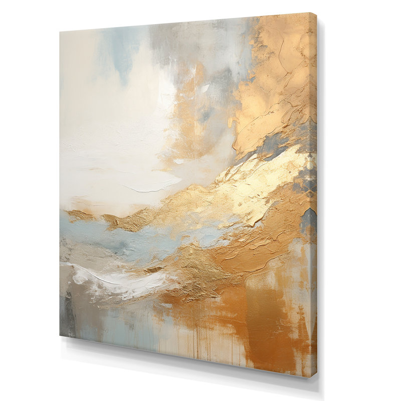«Modern Coastal Beige and Gold River III», reproduction sur toile, Toile tendue, H 44 po x l 34 po