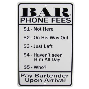 Bar Phone Fees Funny Embossed Metal Sign US Made Novelty Man Cave Pub Wall Decor Treasure Gurus