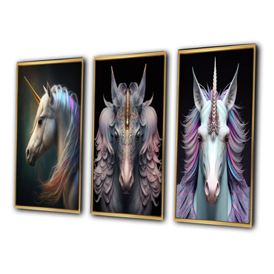 «Beautiful Portrait Of A Unicorn», 3 pièces sur toile