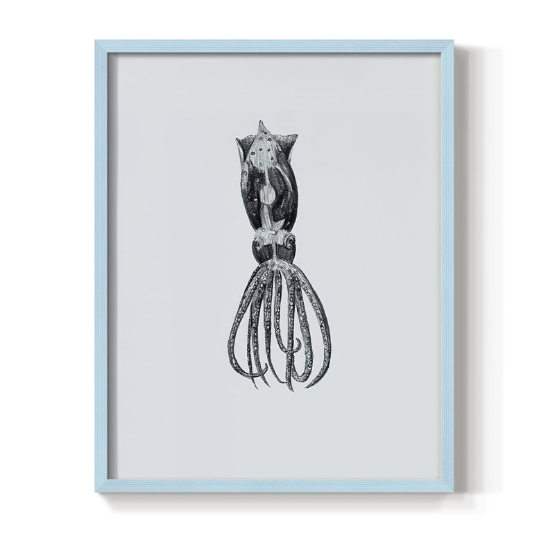 Marine Life III, reproduction encadrée - bois massif, Bleu, H 10 po x l 8 po