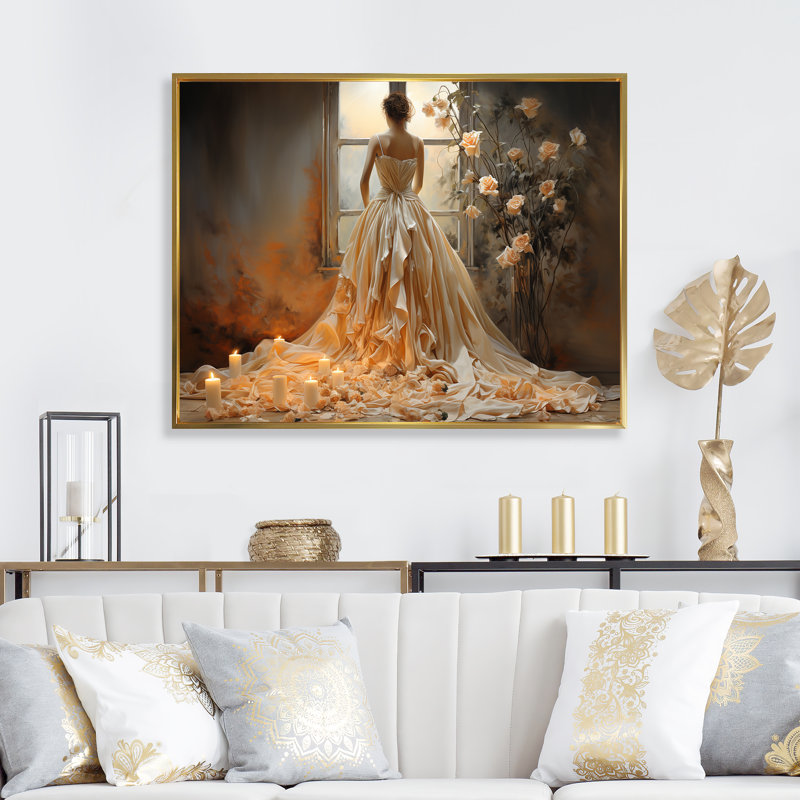 Elegant French Couture Ballgown - Dior Wall Art, Cadre flottant doré, H 30 po x l 40 po x P 1,5 po
