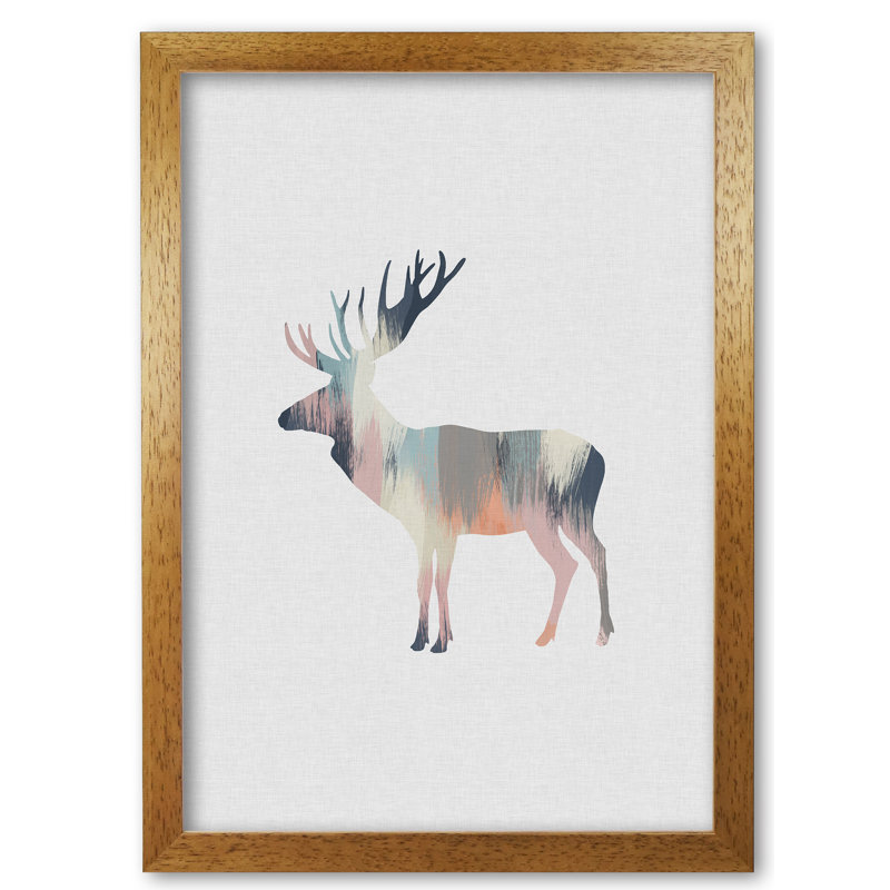 Pastel Moose - Print, Honey Oak Frame, 42 cm H x 30 cm W x 5 cm D