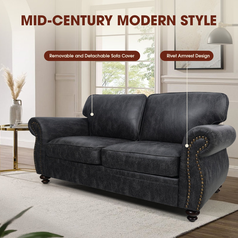 71.5'' Wide Fabric Couch Rolled Arm Sofa, Gray