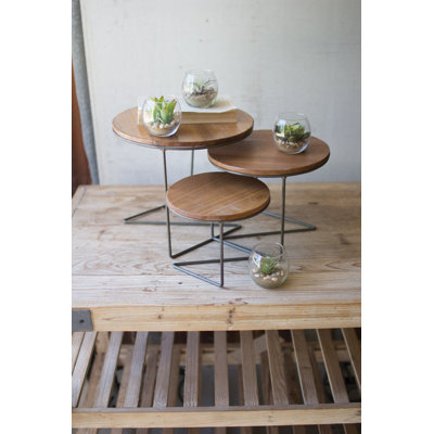  Round Wire Display Risers – Set of 3 with Wooden Tops