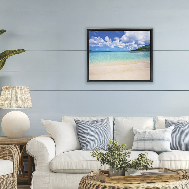 Cadre flottant paysage de la baie des Caraïbes, design par Seven Trees Design, Cadre flottant noir de jais, H 17 po x l 21 po