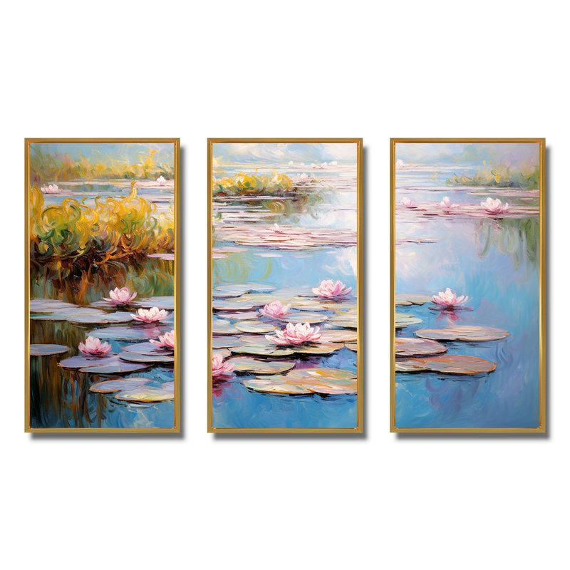 «Monets Water Lily Pond Reflections 3 - Lake», art mural, Cadre flottant doré, H 40 po x l 61 po x P 1 po